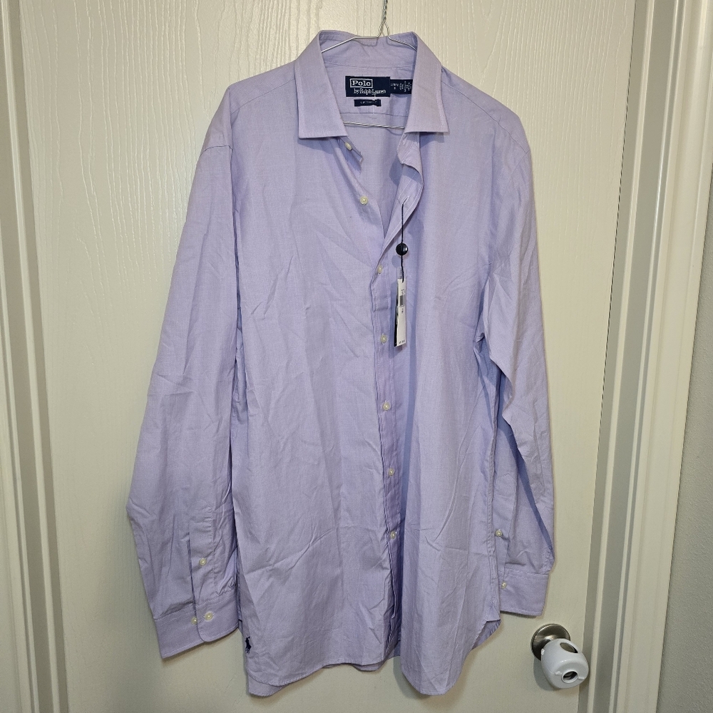 $168 Polo Ralph Lauren Men's Custom-Fit Poplin Shirt, Purple,‎ L (16.5)